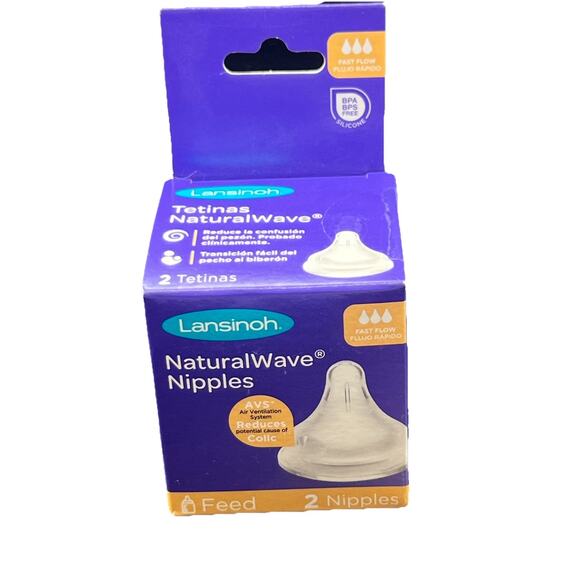Lansinoh NaturalWave Nipples Fast Flow – 2-Pack Silicone Baby Bottle Nipples - Picture 1 of 3